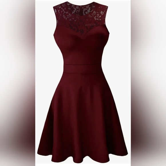 Womens A-Line Pleated Sleeveless Dress with Floral Lace - Picture 1 of 8